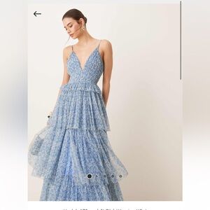 NWT! Lace & Beads tiered shirred maxi dress in blue floral